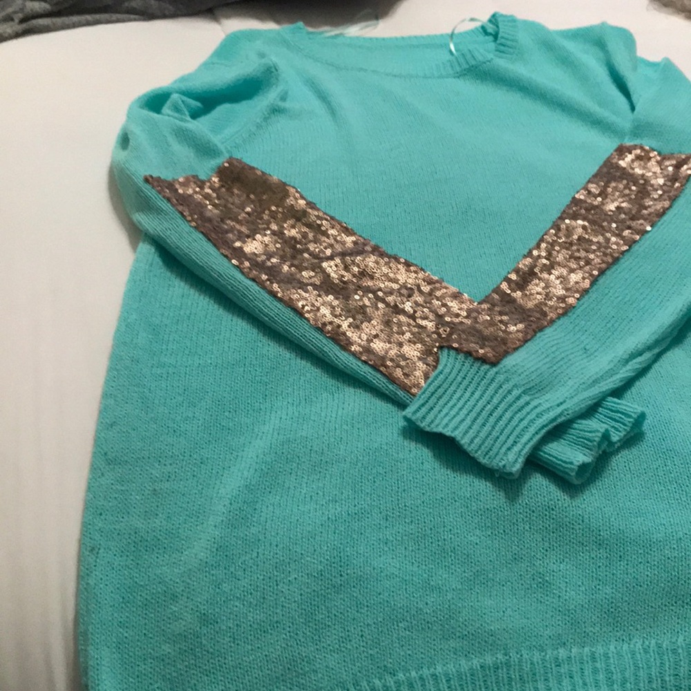 Pinkblush gold sequin sleeve sweater